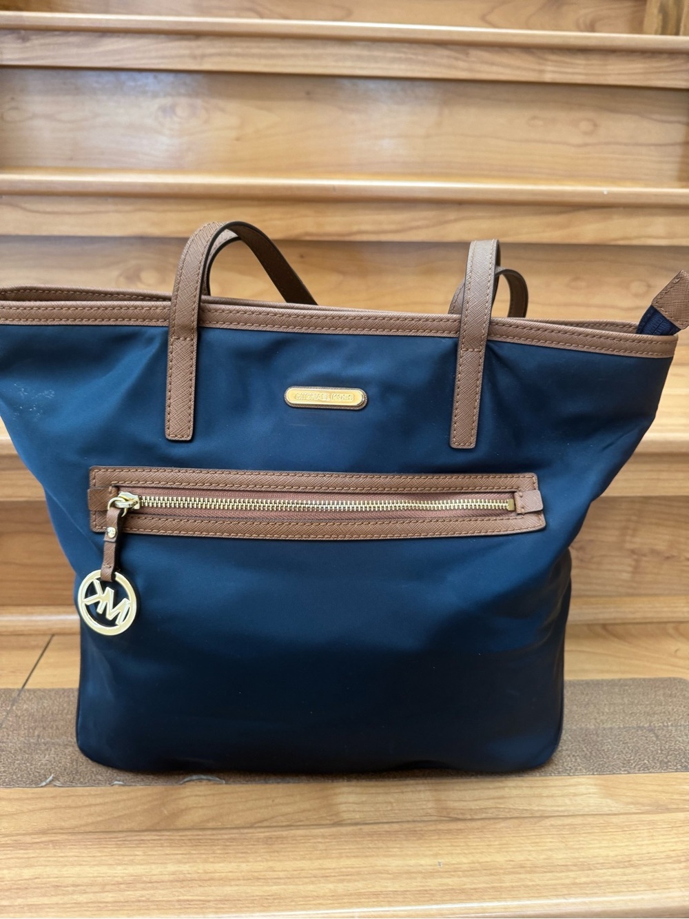 Michael Kors Navy & Tan Nylon Tote